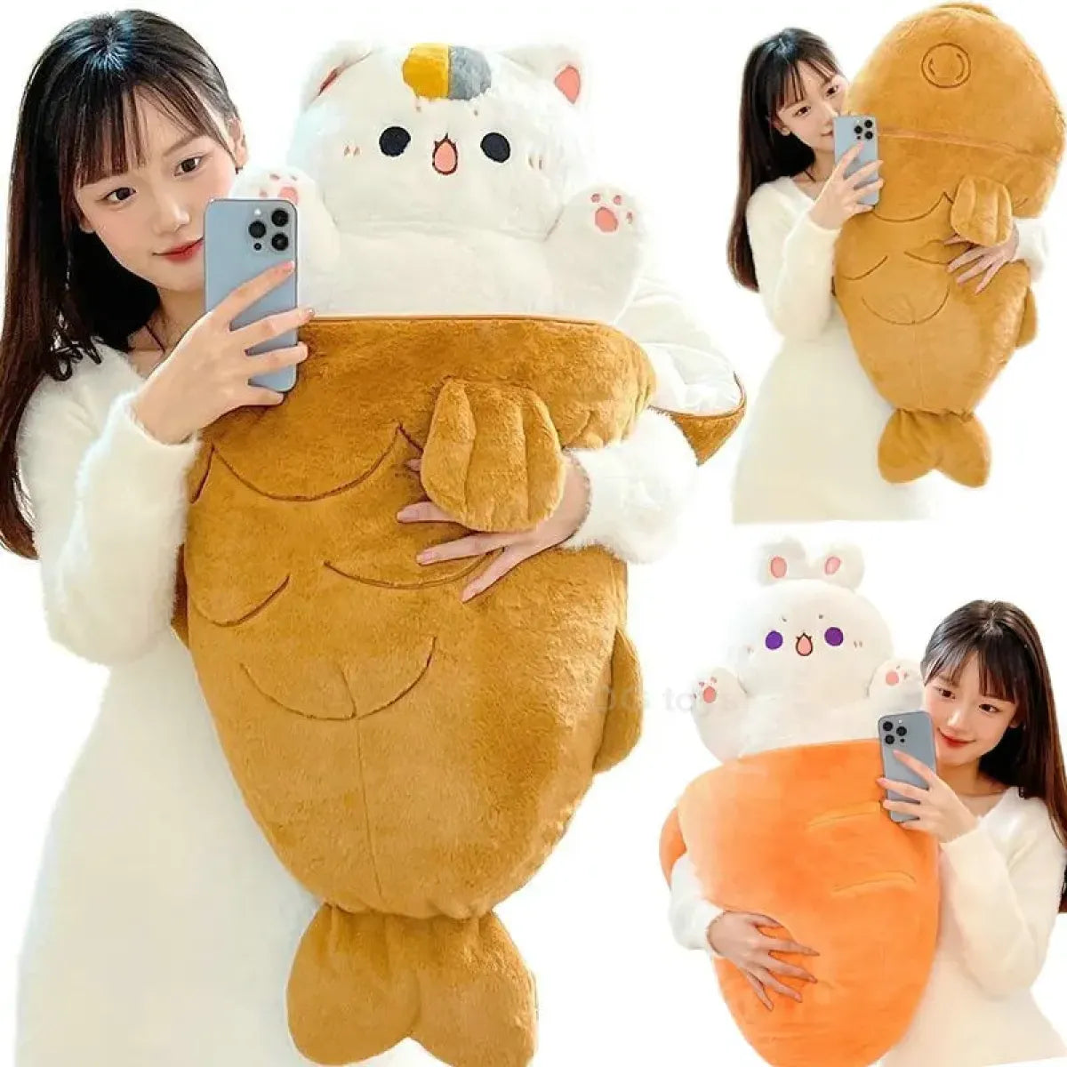 Kawaii Taiyaki Cat Plush Pillow – 80cm Soft Stuffed Animal